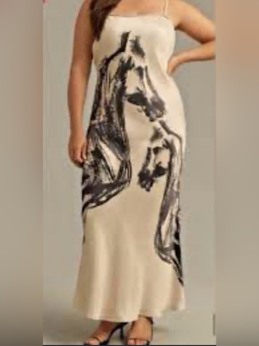 Anthropologie Cream Maxi Dress with Black Horse Print